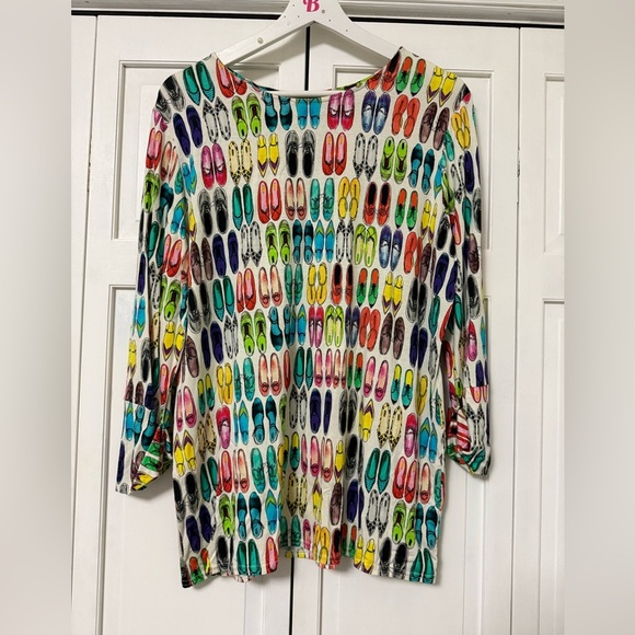 Peck & Peck Shoe Novelty Print 3/4 Sleeve Blouse All Over Print XL Viscose Blend - Picture 2 of 9
